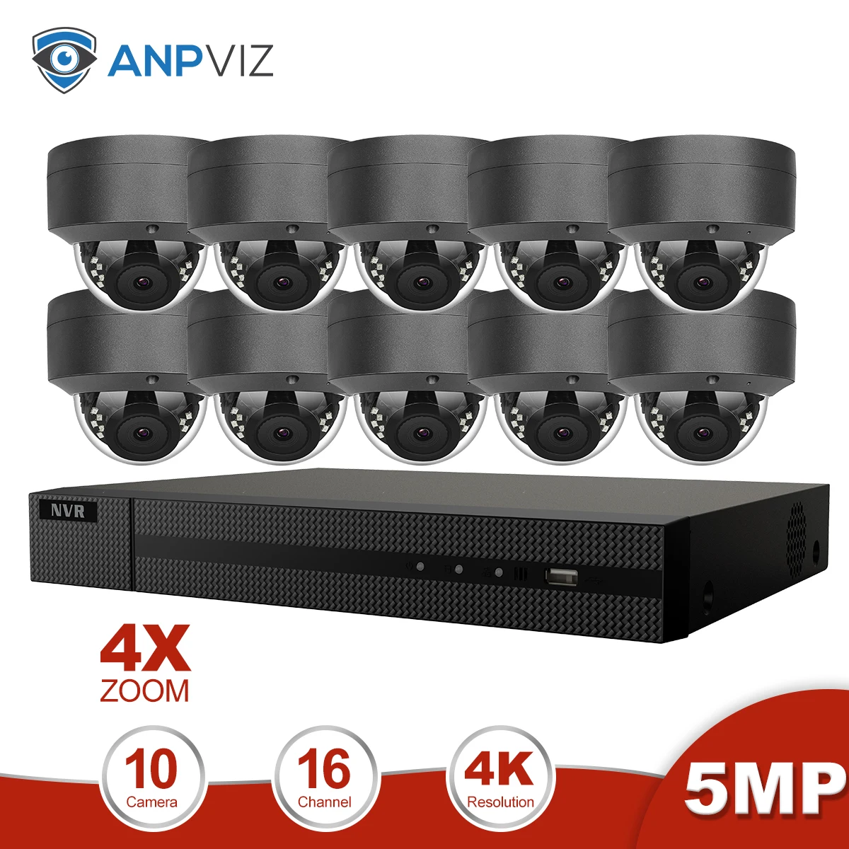 Anpviz 16CH 4 к NVR 5MP 4X оптический POE, купольная комплект ip-камеры безопасности на открытом воздухе 8/10/12/16 фото CCTV видео наблюдения NVR Наборы - Цвет: 10 Pics cams kit