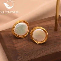 xlentag fresh water baroque white pearl minimalism stud earring for women girl birthday wedding gift luxury jewelry ge0480c