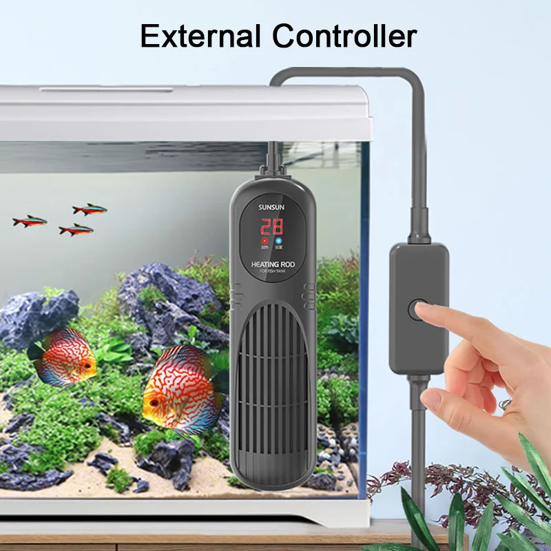 

SUNSUN Aquarium Submersible Heater Fish Tank LCD Display Smart PTC Thermostat Adjustable Water Heating Rod Constant Temperature