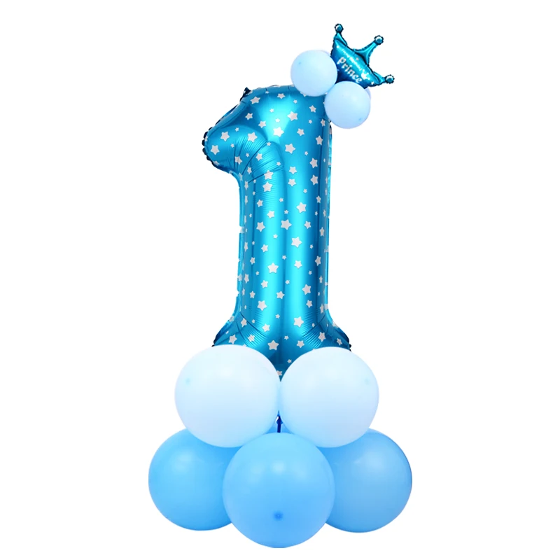 Набор синих воздушных шаров цифры украшения на 1-й день рождения гелиевые шары