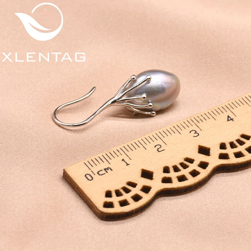 XlentAg натуральный пресноводный серое, в стиле барокко жемчужные серьги ручной работы крюк для Для женщин Роскошные ювелирные изделия Oorbellen Voor Vrouwen GE0335B