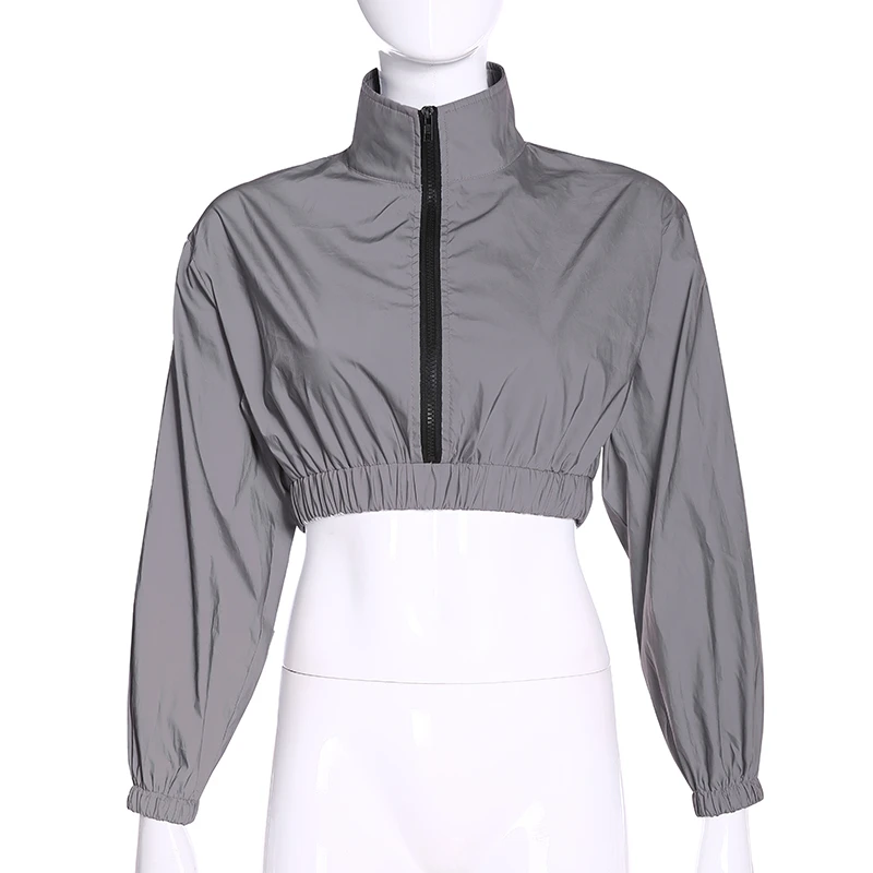HEYounGIRL Reflective Harajuku Cropped Jacket Hip Hop Casual Coats Women Long Sleeve Loose Windbreaker Korean Autumn Streetwear