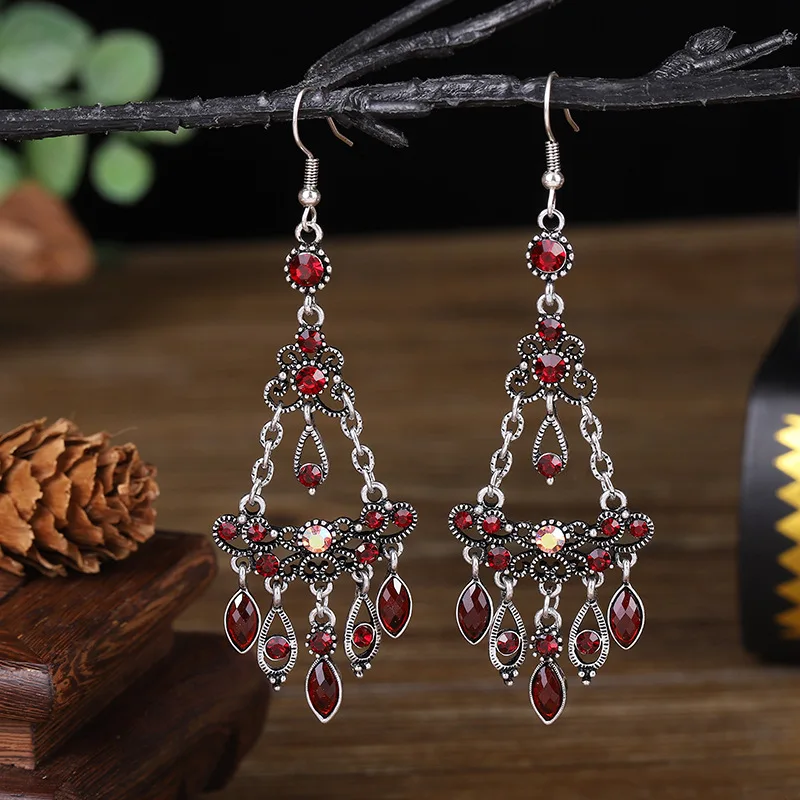 Женские многослойные серьги Стразы винтажные этнические длинные разноцветные