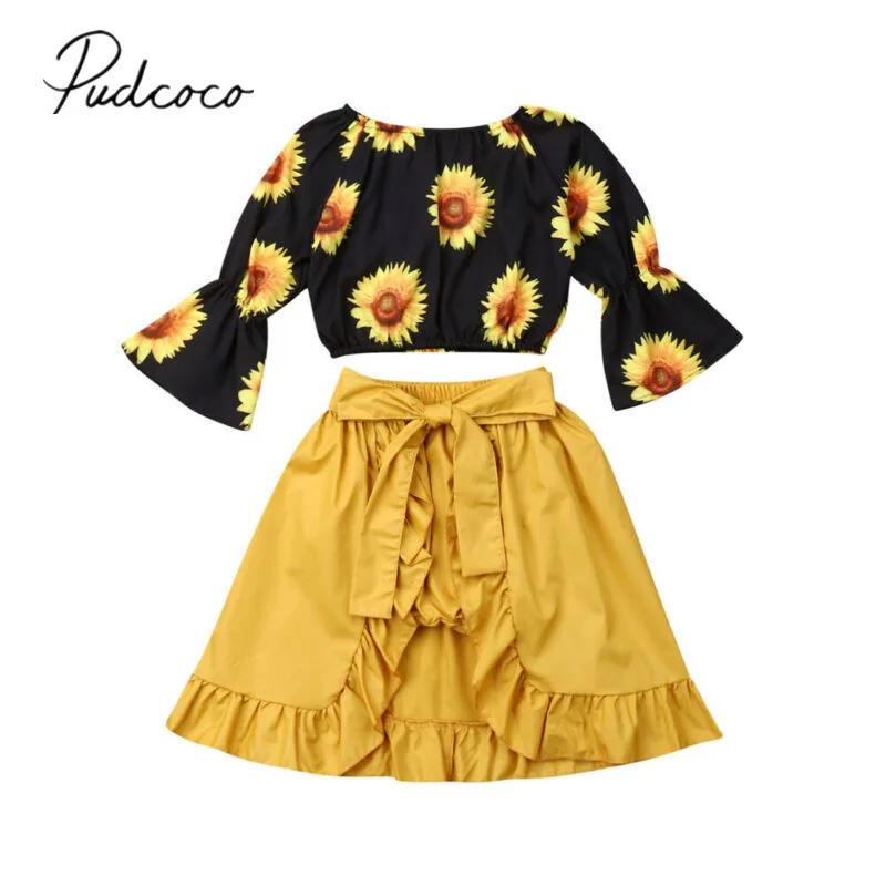 3 шт. футболка с цветочным принтом и юбка шорты|Комплекты одежды для девочек| |