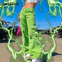 goth dark cyber y2k style harajuku green corduory pants e girl wide leg with pockets high waist trousers loose streetwear women