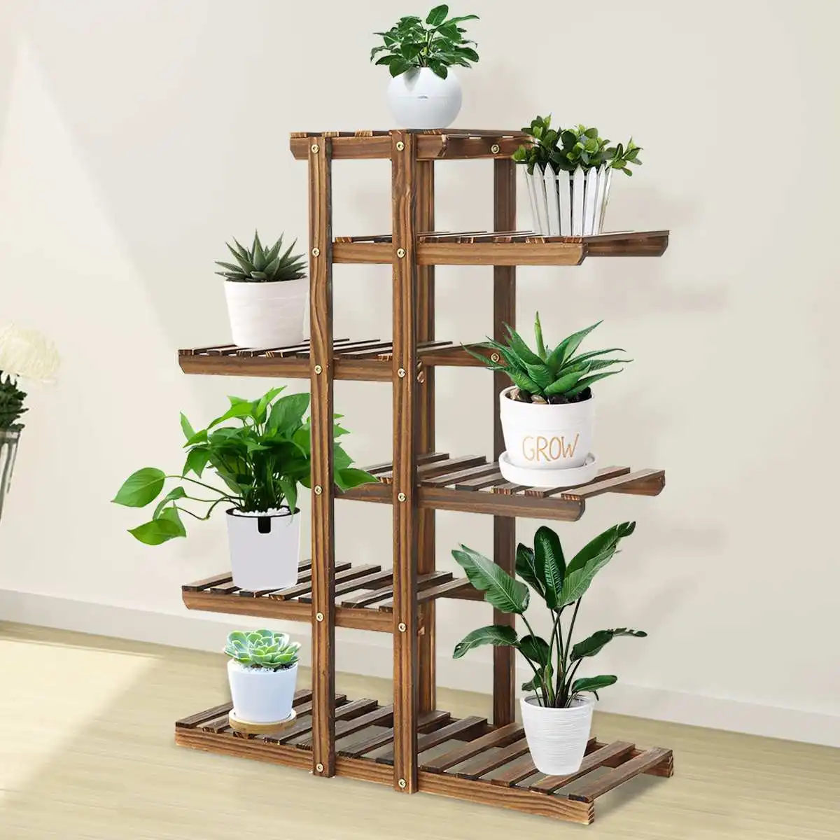 

6 Tiers Wooden Bonsai Plant Rack Storage Display Shelf Home Indoor Outdoor Yard Garden Patio Balcony Flower Stands 60x25x98cm