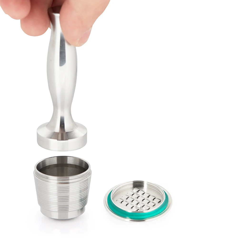 

Stainless Metal Reusable For Nespresso Capsule With Press Coffee Grinds Stainless Tamper Espresso Maker Basket Filters Tamper