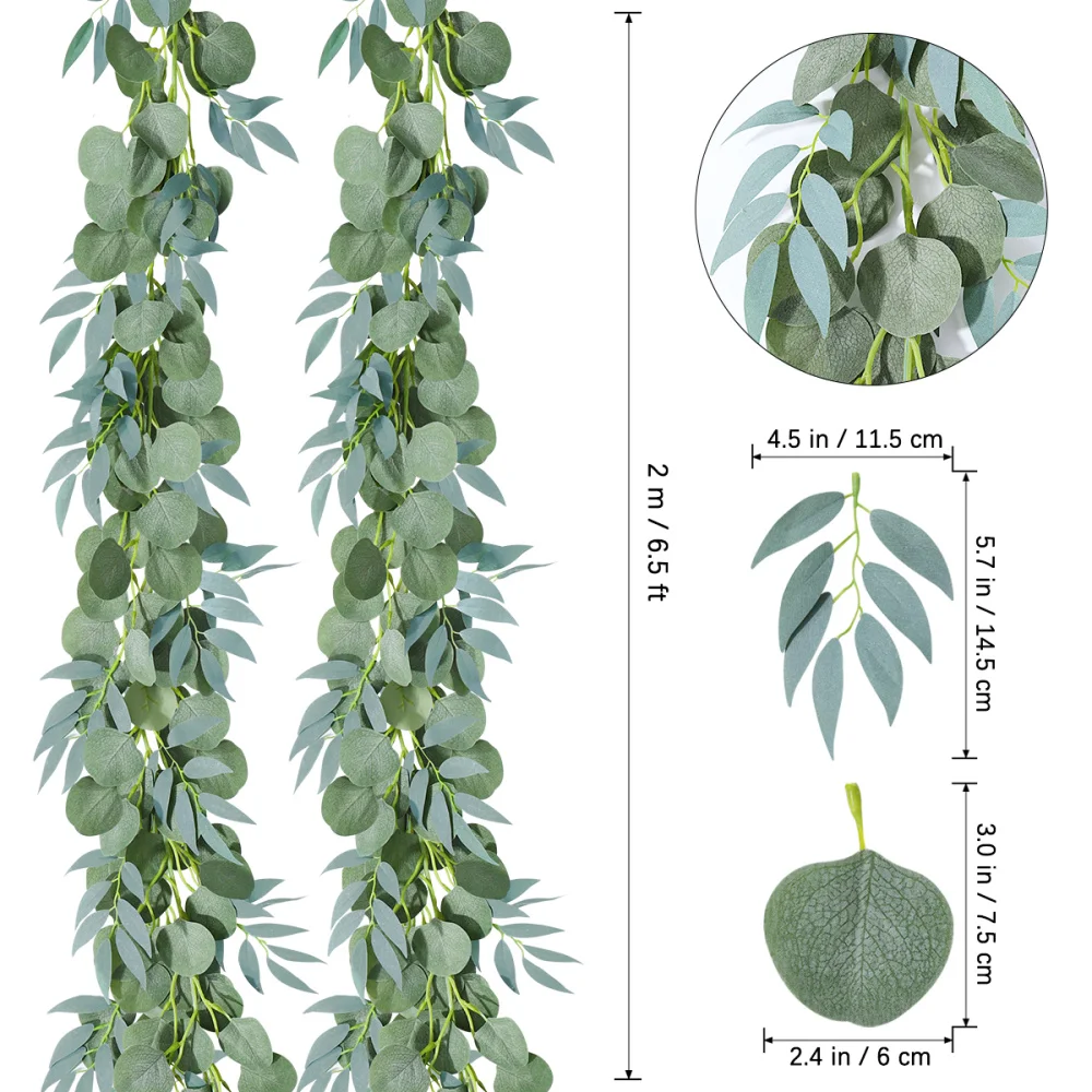 

IMIKEYA 2pcs Artificial Eucalyptus Garland Faux Silk Eucalyptus Leaves Garland Greenery Wedding Backdrop Arch Wall Deco