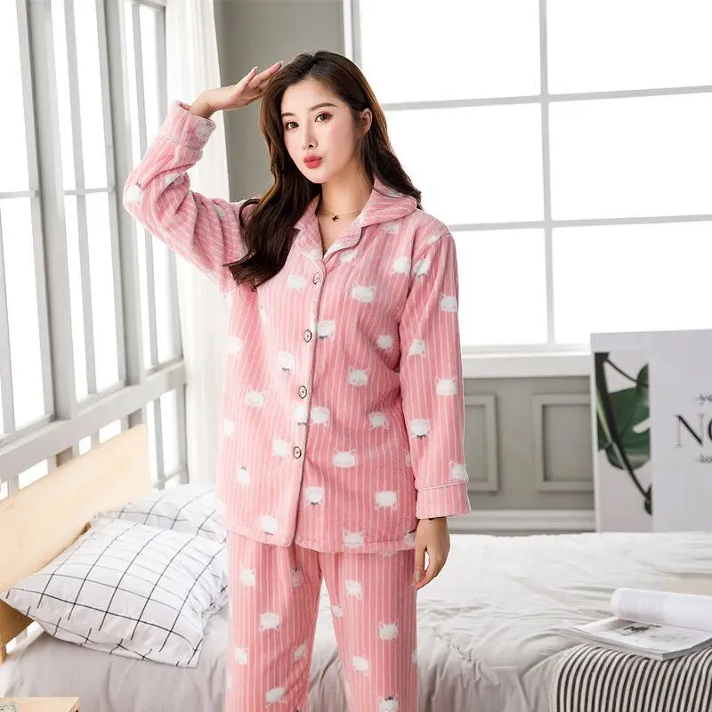 Пижама женская 2 шт./компл. из плотной фланели | Женская одежда