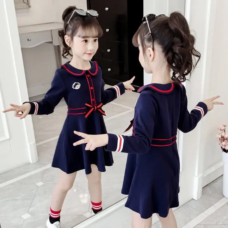 

Girls' dresses new spring autumn girls western style cotton skirts children college style long-sleeved princess dress