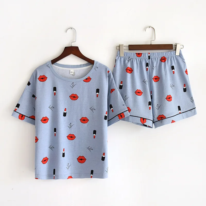 Women's Sleepwear Cute Cartoon Print Short Set Pajamas Oversized Pajama Set Sweet Short Sleeve T Shirts Shorts Summer Pijama Set