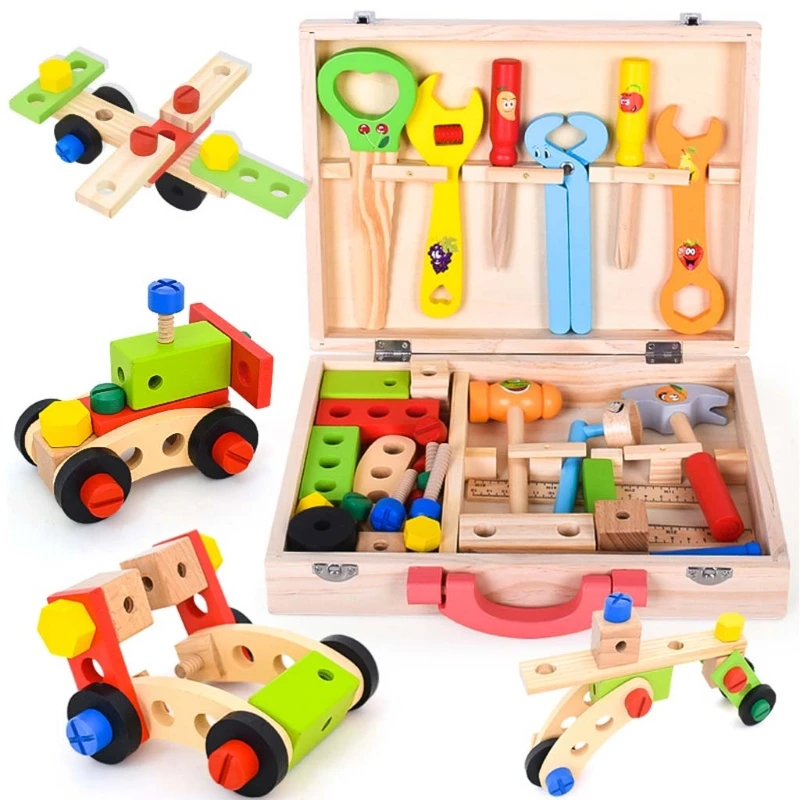 

Children Wooden Toolbox Kit Simulation DIY Repair Tool Set Boys Play House Enlightenment Interactive Game Toy Kids Gift