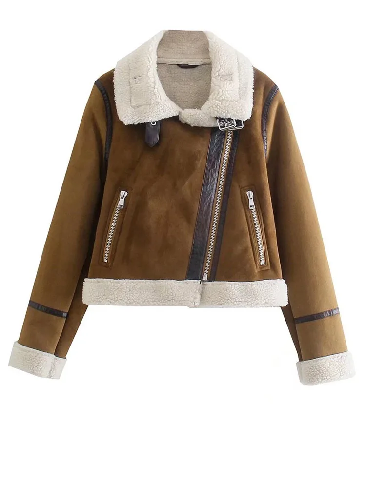 

Меховая женская модная теплая куртка в стиле ретро с длинными рукавами на молнии женское шикарное пальто