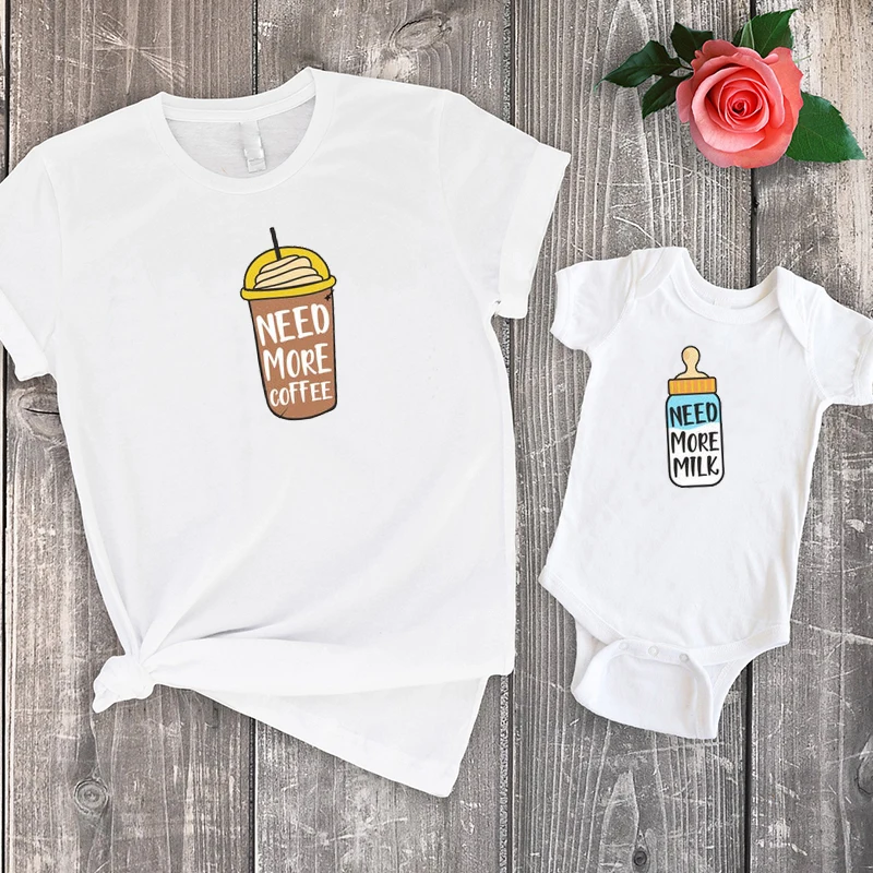 

Family Matching Shirts 2022 Summer Family Outfits Need More Coffee Tshirts Letter Need More Milk Mom and Me Tee Big Sister