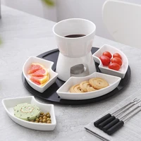 white ceramic chocolate fondue pot with 4 dishes forks porcelain diy fondue serving set for cheese chocolate icecream
