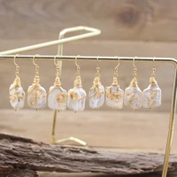 natural fresh water pearl earring brass wire wrap irregular baroque pearl eardrop women party wedding fashion jewelry qc7010