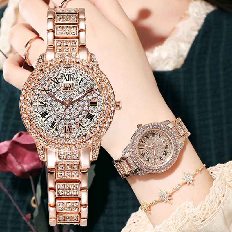 

WIILAA Diamond Women Wrist Watches Laides Wrist Watch For Female Clock Rose Gold Stainless Steel relogio feminino 2022 Luxury