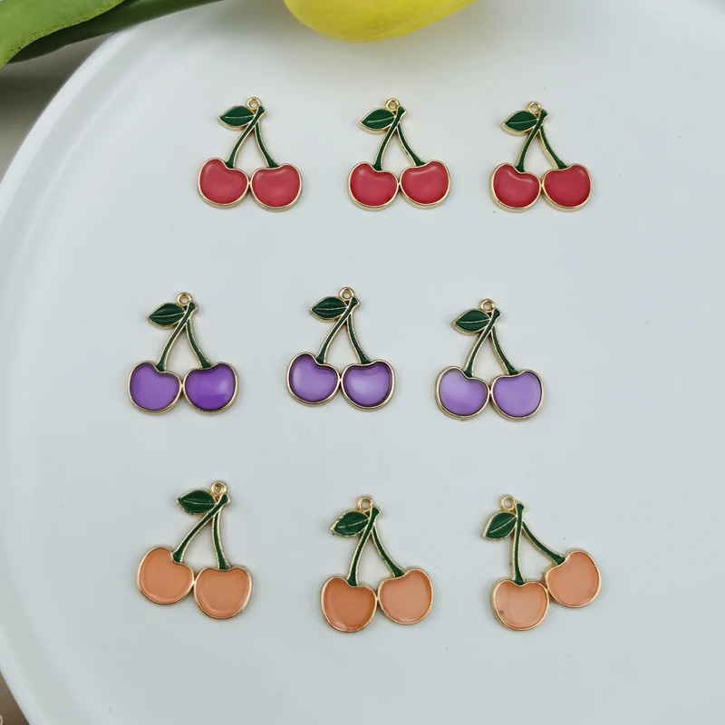

10pcs 19*22mm enamel cherry charm fruit for jewelry making earring pendant bracelet and necklace charms