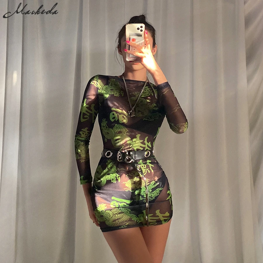 Женское модное облегающее мини платье macheda из прозрачной сетчатой ткани с