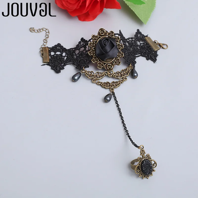 JOUVAL готический браслет для женщин черный кружевной на палец цепочка и с