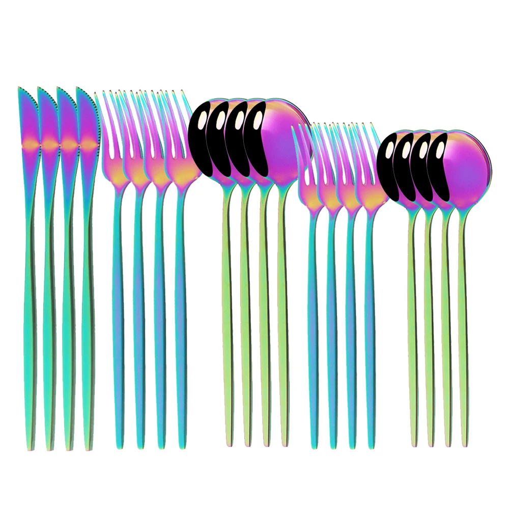 

20Pcs Mirror Rainbow Dinnerware Set Knife Fork Teaspoon Dinner Cutlery Set Stainless Steel Flatware Western Tableware Silverware