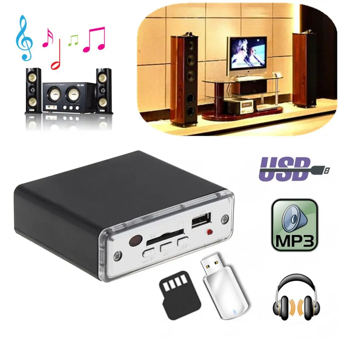 

12V Mini Car Motorcycle Stereo Amplifier Amp LED USB / SD Digital Player MP3 with Remote Controller