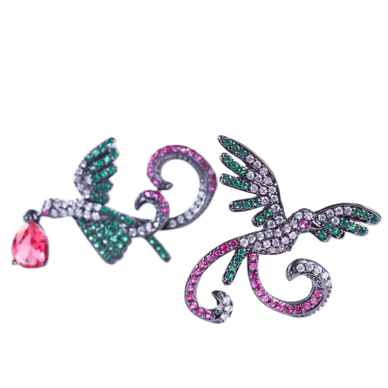 

Stud Temperament Popular Women's Asymmetric Earrings S925 Pure Silver Needle Colorful Zircon Earrings