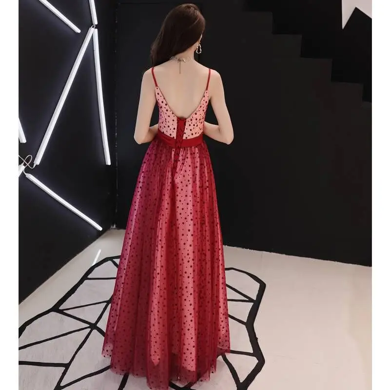 Женское вечернее платье длинное Бордовое из Мягкого Тюля на бретельках бальное