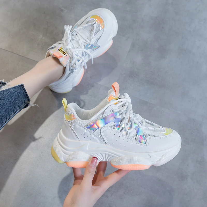 

Shoes Womens Sneakers Tennis Female Roses Trainers Colorful Mesh 2021 Fashion Riband Lace-Up Rubber Fabric Summer Low PU