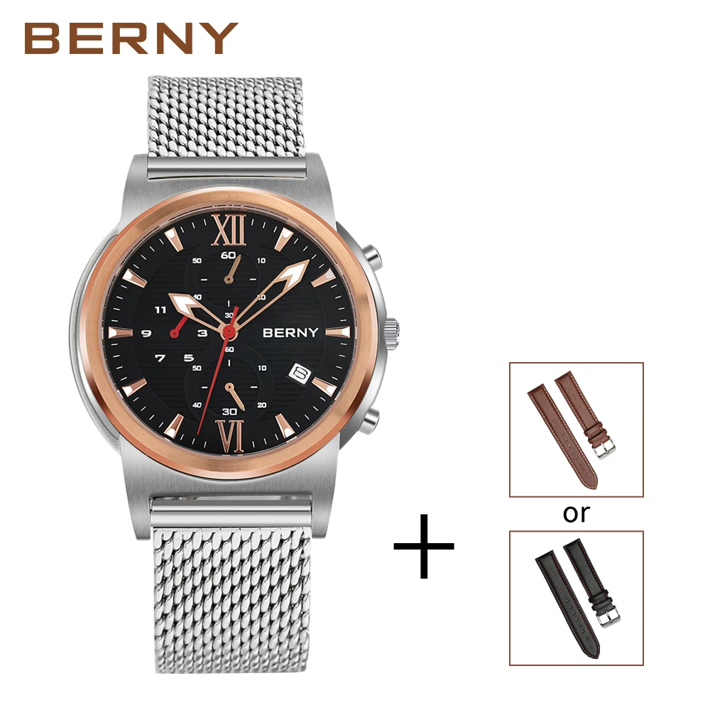 rose gold Berny мужские часы, кварцевые мужские часы, модные, топ, люксовый бренд, Relogio Saat Montre Horloge Masculino Erkek Hombre, Япония, для мужчин, T - Цвет: rose gold