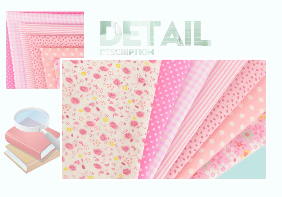 1Sets 7 Pieces Plain Cotton Patchwork Fabric Fat Quarter Bundle for Art Work Quilting Sewing Decoration Clothing Home Textile