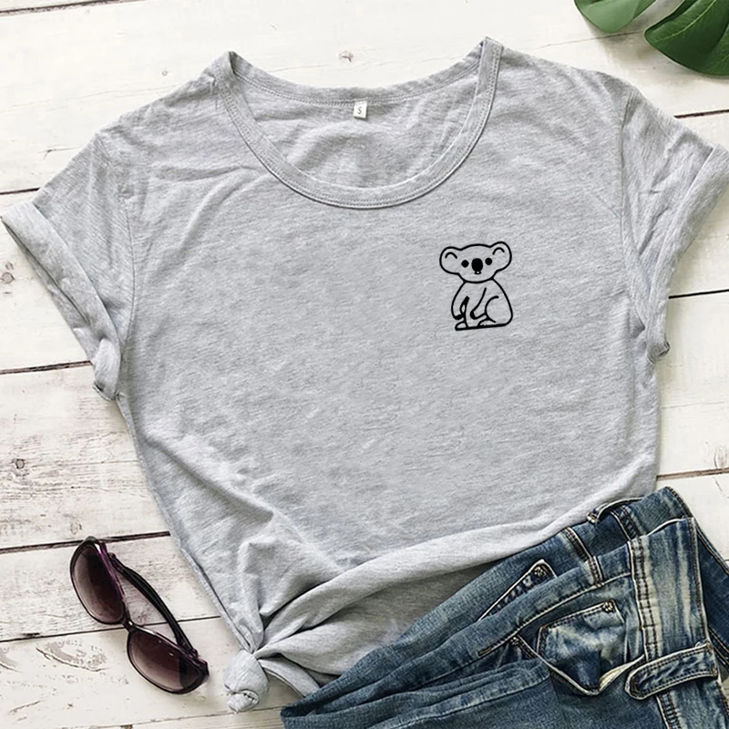 Женская футболка с карманом Koala Повседневная Kawaii надписью Save летние хлопковые