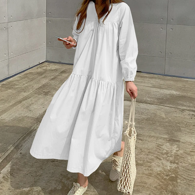 Женское Плиссированное Платье рубашка размера плюс Celmia повседневное свободное