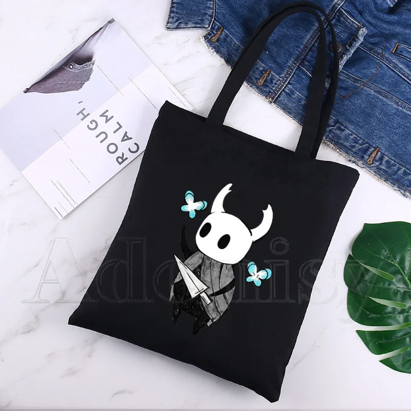 

Hollow Knight Harajuku Art Shopping Black Bags Canvas Tote Bag Printed Cartoon Reusable Cloth Bag Handbag Shoulder Bags Custom
