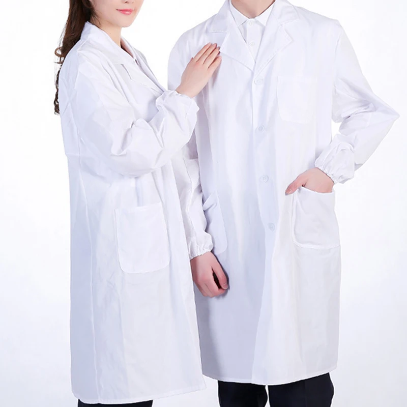 Women Men Unisex Long Sleeve White Lab Coat Notched Lapel Co