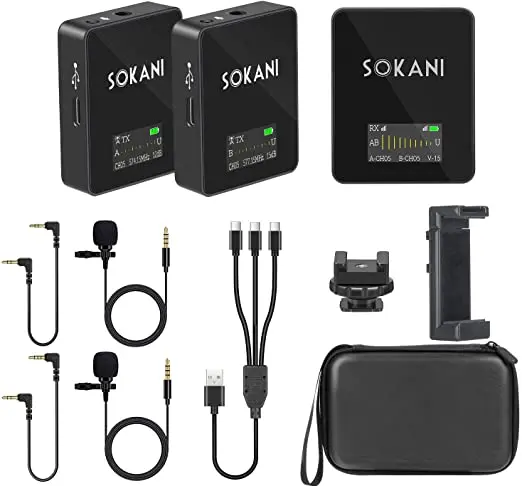

Sokani Tiny Twin UHF Wireless Microphone Lapel Lavalier Clip Microphone Video interview Mic for DSLR smartphones cameras
