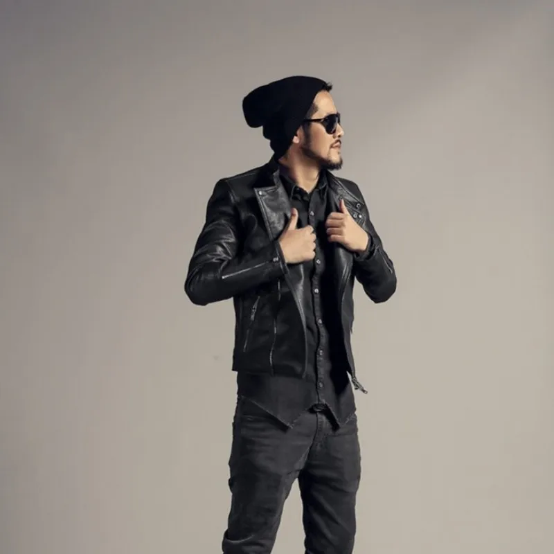 Высокое качество Мужская мотоциклетная кожаная куртка модная на молнии тонкая