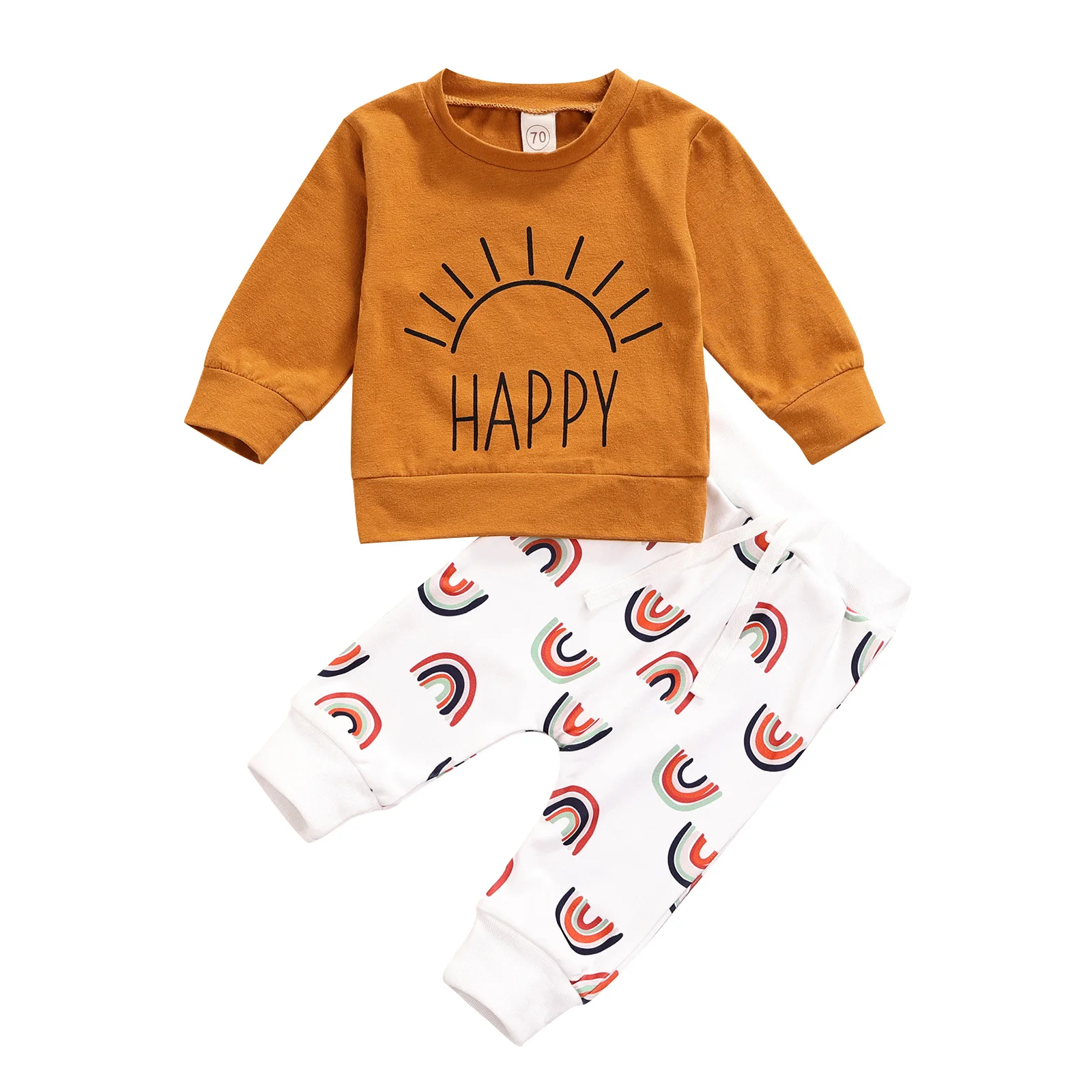 

Комплекты одежды для новорожденных девочек и мальчиков, свитшот с длинным рукавом и круглым вырезом и принтом солнца и букв, комплекты с брю...