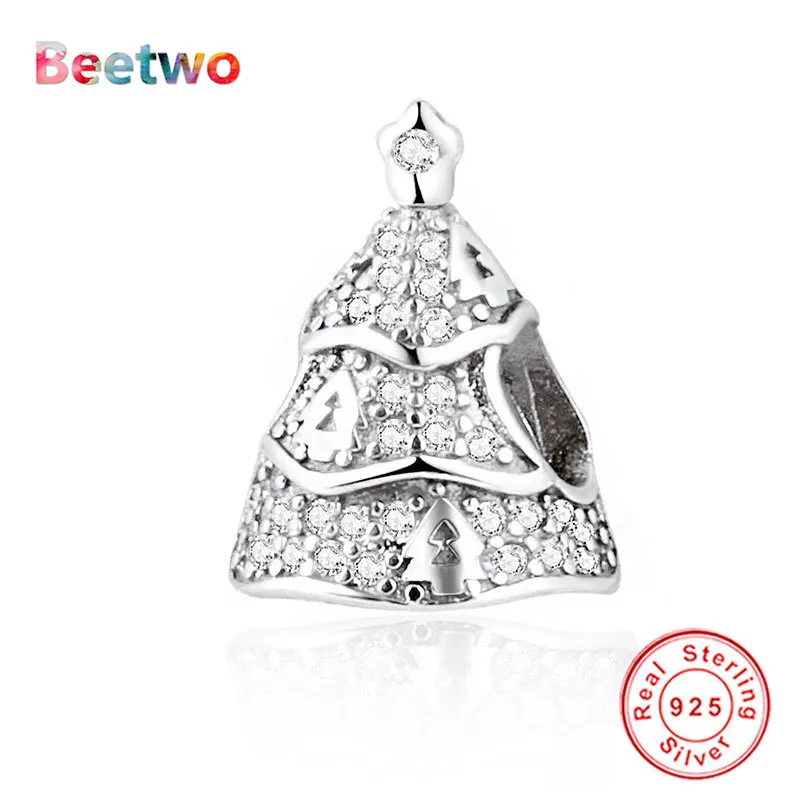 

Подходит для оригинального браслета Pandora, серебро 925 пробы, шармы, Рождественская елка, белый циркон, женский браслет