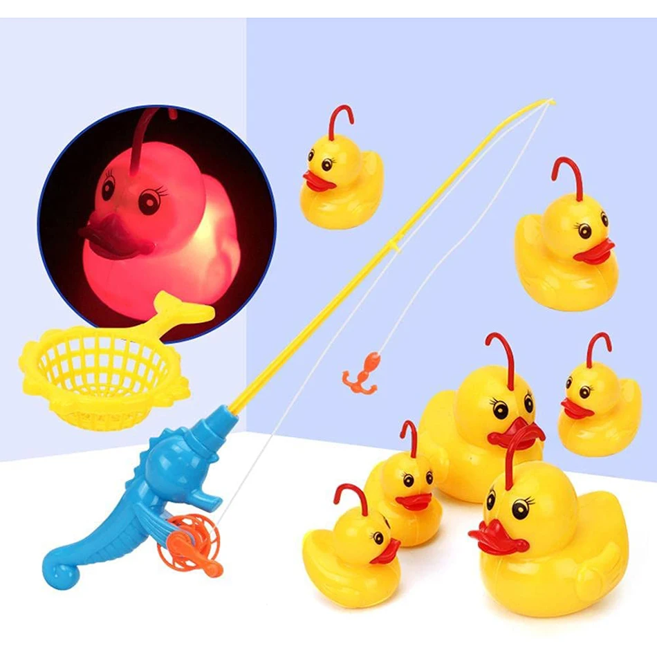 

9 Pcs/Set Induction Duck Fishing Game Baby Bath Toys for Kids Spray Water Toys bath with Light Outdoor Swim Bathing Toys