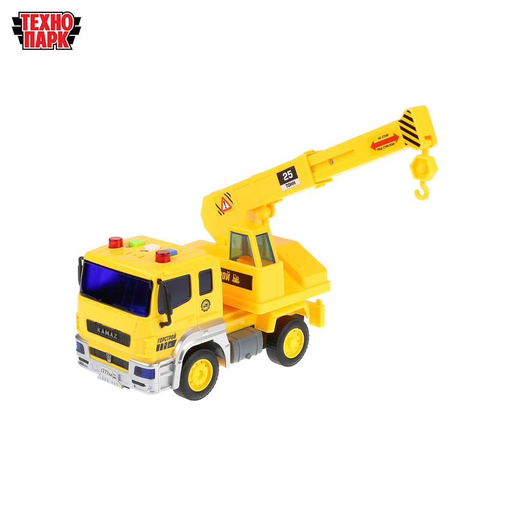 Машина ТЕХНОПАРК КАМАЗ автокран 17см пластиковый со светом и звуком инерционный
