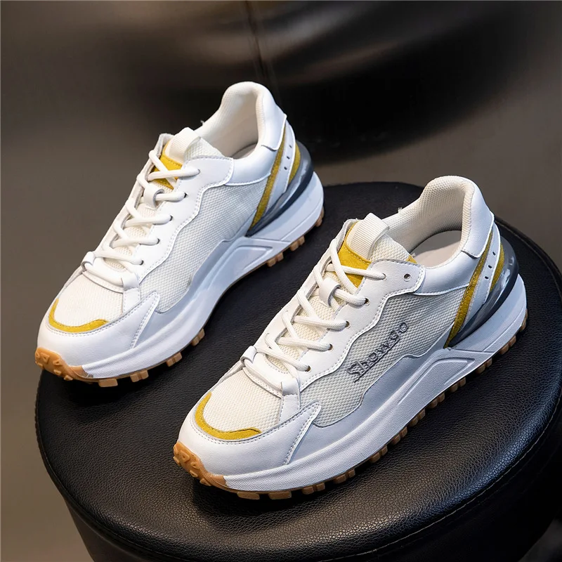 

Genuine Leather Sneakers Shoes Women Spring Wedges Casual Shoes 2021 New Female Mesh Breathable White Sneakers for Summer Shoes
