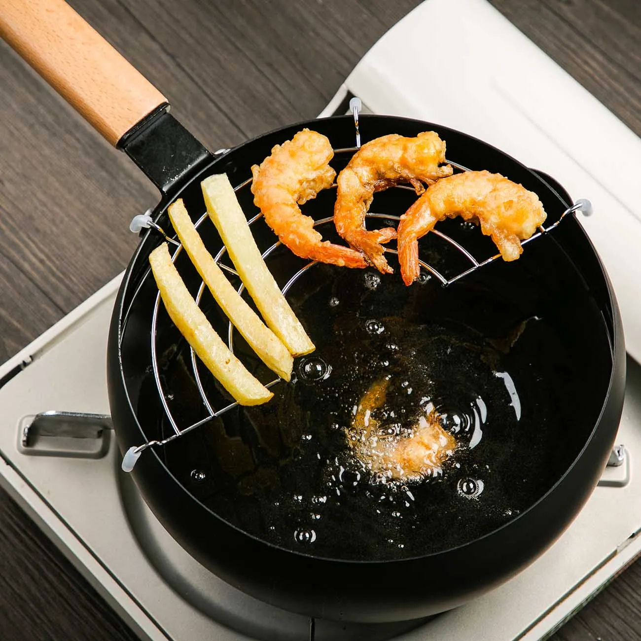 Кухонный горшок с деревянной ручкой Tempura сковорода в японском стиле фритюрница