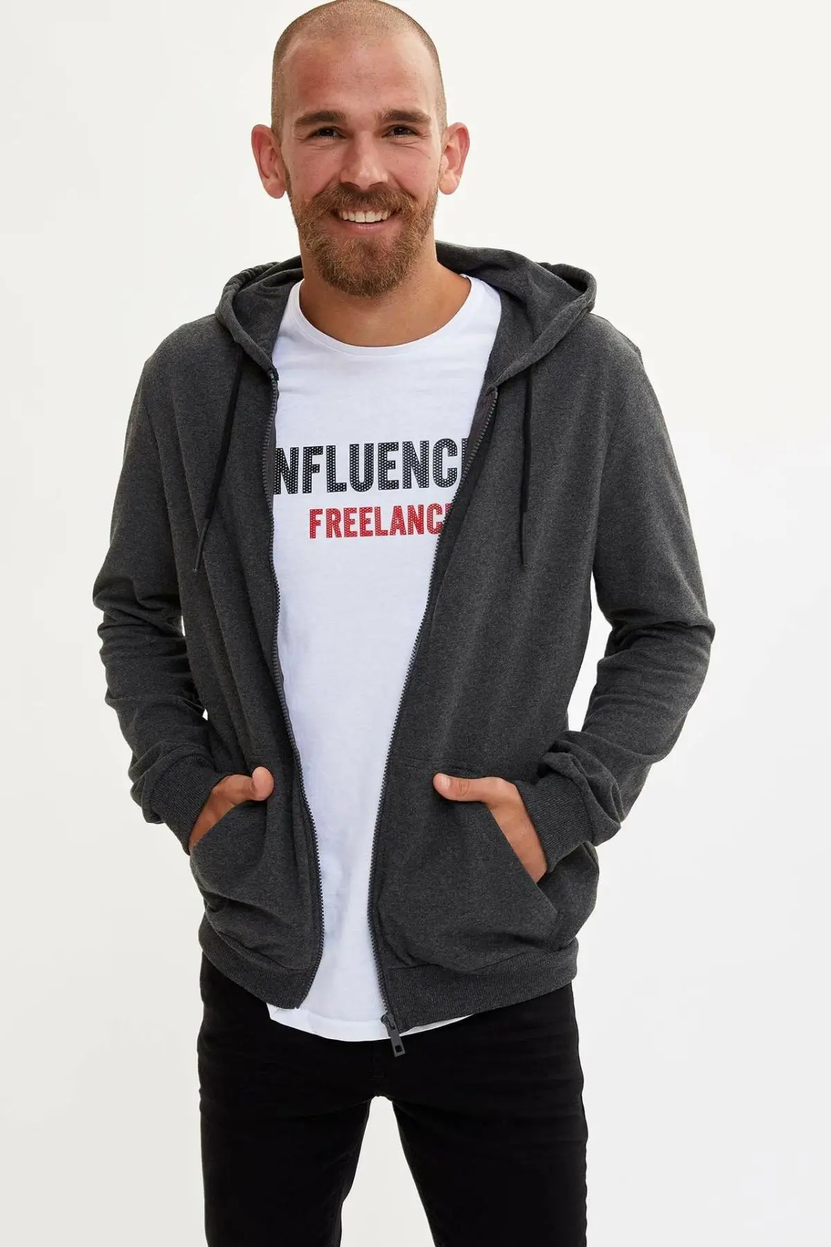 DeFacto Мужская мода молния чистый цвет толстовки куртка мужская повседневная