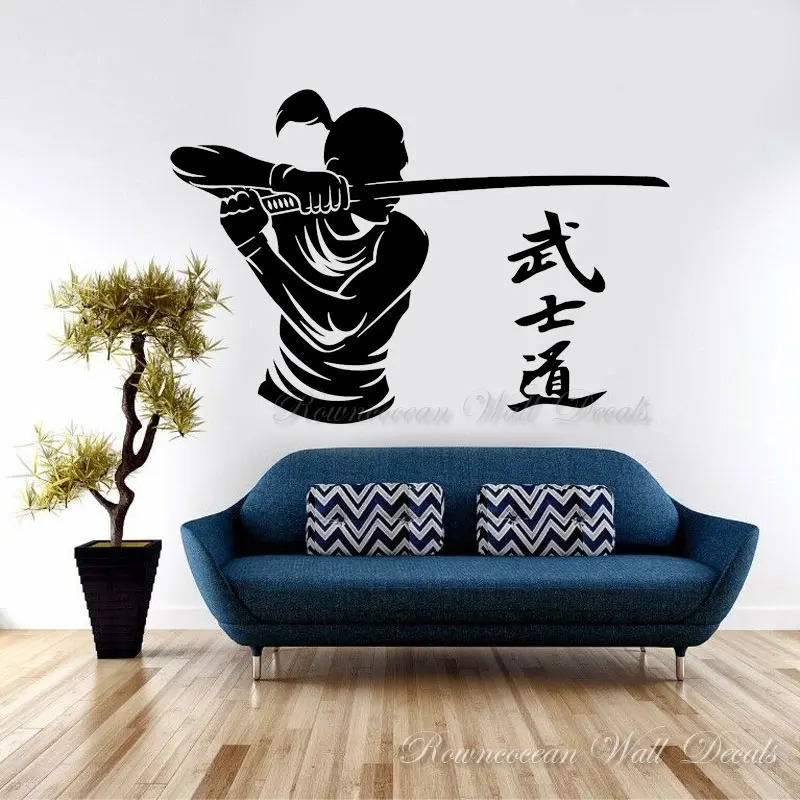 

Japanese Samurai Warrior Katana Sword Martial Arts Wall Stickers Vinyl Home Decoration Room Decal Removable Wallpaper Mural S278