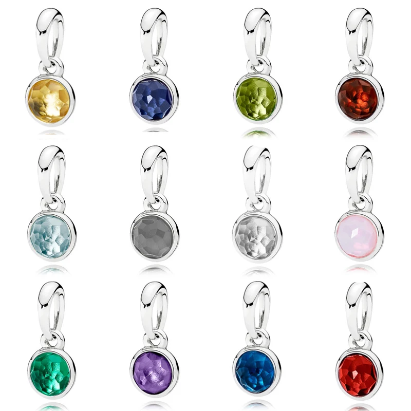 

PDB DZ 03 100% 925 Sterling Silver 12 Months Multicolor Crystal Drop Necklace Pendant Female Charm Free Post