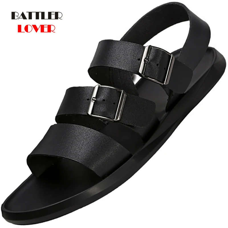 

Men Leather Sandals New Summer Open Toe Casual Shoes Male Outdoor White Soft Sole Beach Gladiator Sandalias Hombre Buckle Strap