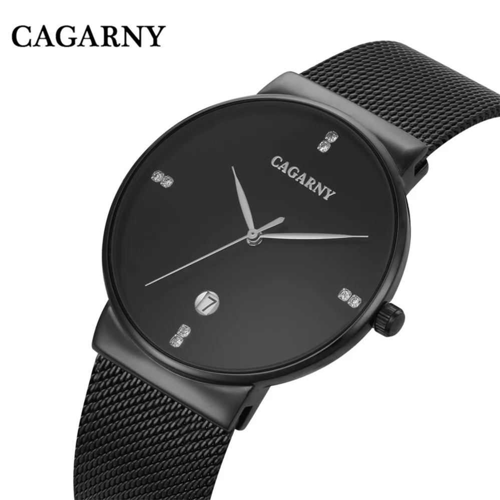 Cagarny Thin Men's Quartz Watch Luxury Stylish Simple Stainless Steel Strap Date Display Hours Relogio Masculino | Наручные часы