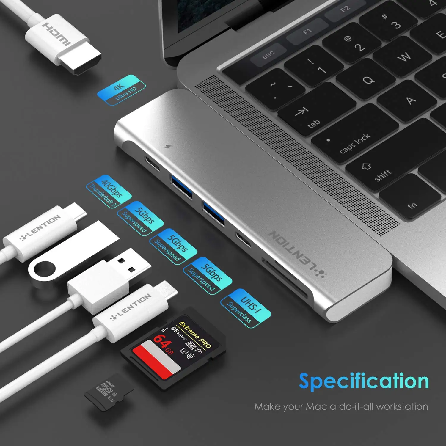 USB концентратор с 40 Гбит/с 100 Вт 4K HDMI 2 3 0 кардридер SD/Micro адаптер передачи данных