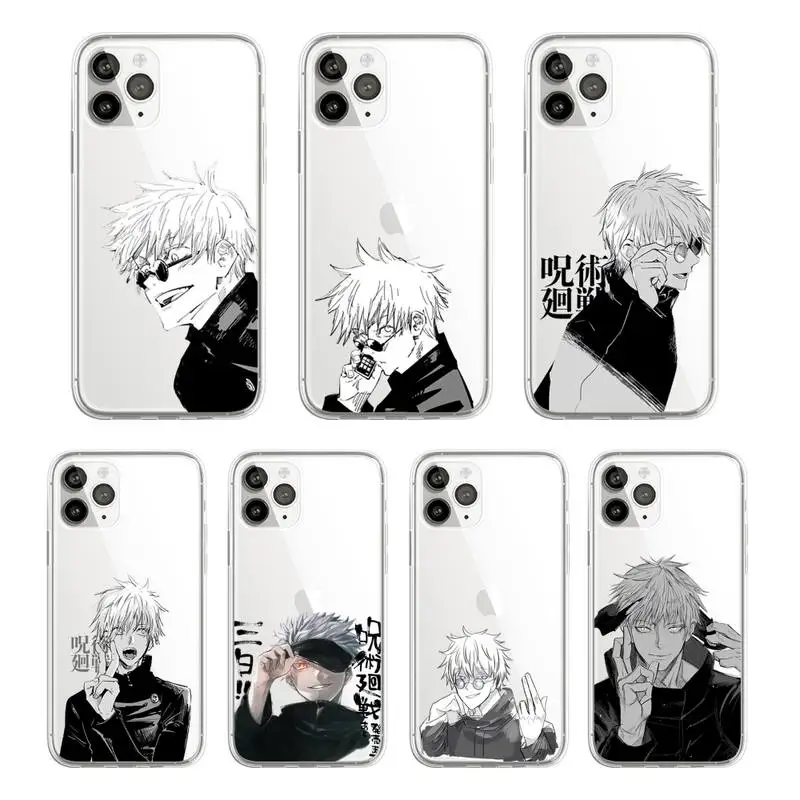 

Anime Jujutsu Kaisen Gojo Satoru Phone Case Transparent soft For iphone 12 11 13 7 8 6 s plus x xs xr pro max mini